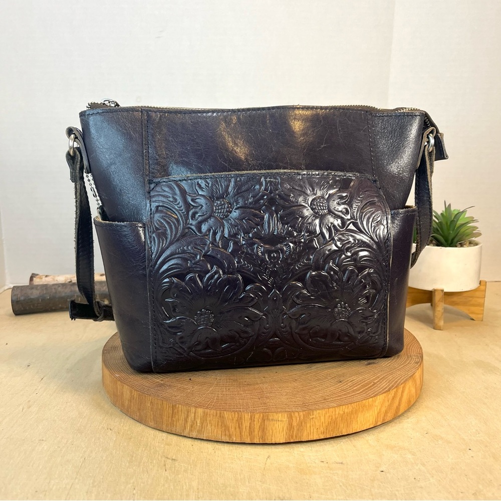 Patricia Nash Aveley Safflower Purple floral embossed leather crossbody bag - Picture 4 of 16